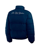 Wear by Erin Andrews Women's Navy/White New York Yankees Reversible Cropped Full-Zip Puffer Jacket