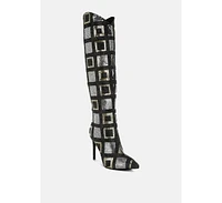 London Rag Sharmin Checkered Sequin Knee High Boots