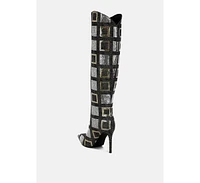 London Rag Sharmin Checkered Sequin Knee High Boots