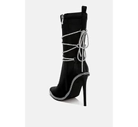 London Rag Dacia Rhinestones Strap Satin Calf Boots