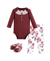 Hudson Baby Baby Girls Hudson Cotton Bodysuit, Pant and Shoe Set, Sweet Roses, Months