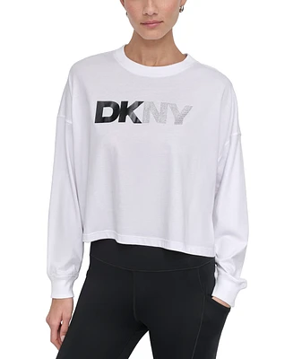Dkny Sport Women's Rhinestone-Logo Tee