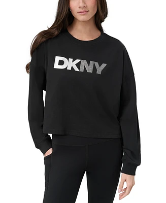 Dkny Sport Women's Rhinestone-Logo Tee