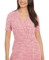 London Times Women's Houndstooth Faux-Wrap Dress