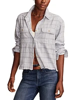 Lucky Brand Women's Cotton Raw-Edge Cropped Plaid Shirt