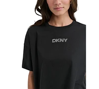 Dkny Sport Women's Rhinestone-Logo Cropped T-Shirt