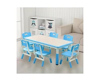 gaomon Modern Kids Table and 6 Chair Set, 47.20" Height Adjustable Toddler Table and 6 Chairs Set with Non-Slip Table Legs&Organizer Graffiti Desktop