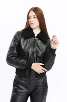 Furniq Uk Women's Leather Bomber Jacket