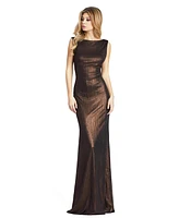 Mac Duggal Women's Metallic Cowl Back Column Gown