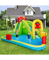 Gymax Outdoor Inflatable Splash Water Bounce House Jump Slide w/Blower