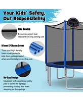 Gymax 15FT Outdoor Large Trampoline Safety Enclosure Net w/ Basketball Hoop Ladder