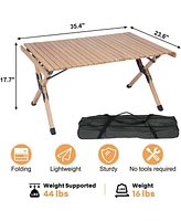 Slickblue Roll Up Wooden Folding Table - Low Height Portable Table for Camping and Picnics