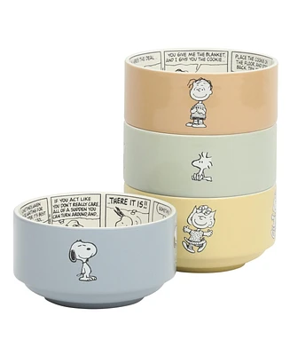 Peanuts Snoopy Bonbon Bites 4 Piece 5.5" Decorated Stoneware Ceramic Stackable Bowl Set