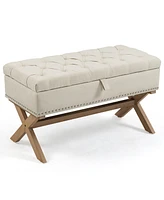 The Pop Home 35 Inch Button-Tufted Storage Ottoman, Linen Storage Bench for End of Bed-The Pop Home
