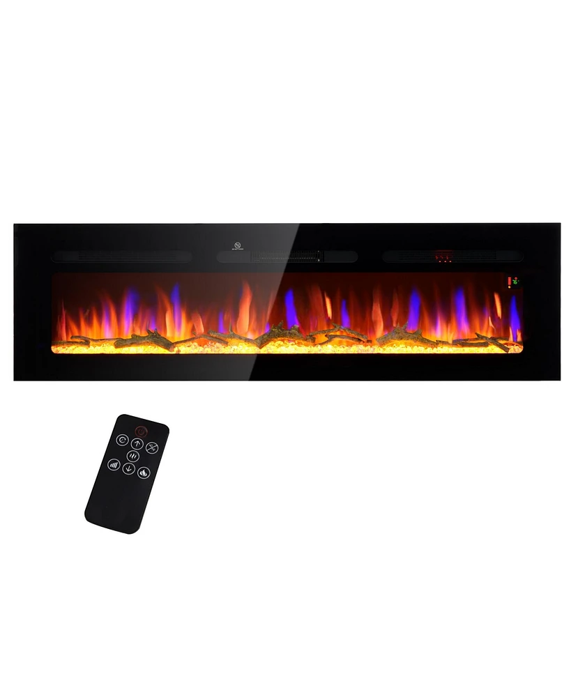 Homcom 60" Recessed or Wall Mounted Electric Fireplace w/ Remote Control