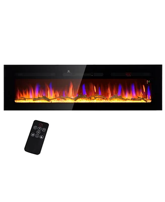 Homcom 60" Recessed or Wall Mounted Electric Fireplace w/ Remote Control