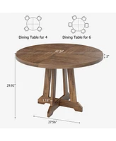 gaomon Round Dining Table for 4-6 People, 47 Inch Farmhouse Kitchen Table
