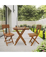 Slickblue 3-Piece Folding Bistro Set - Outdoor Round Wood Patio Furniture for Small Spaces