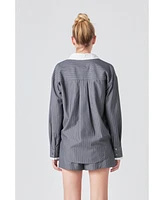 Grey Lab Women's Oversized Pinstripe Shirt