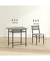 Homcom 3-Piece Small Dining Table Set with Built-in Storage Rack,