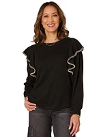 Democracy Petite Scoop-Neck Ruffle-Trim Sweater