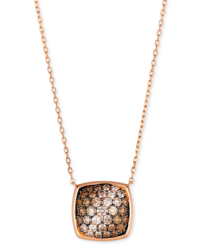 Le Vian Ombre Chocolate Ombre Diamond & Vanilla Diamond Cushion Cluster 18" Pendant Necklace (1-1/20 ct. t.w.) in 14k Rose Gold