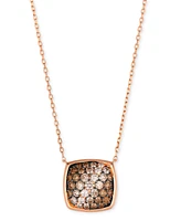 Le Vian Ombre Chocolate Ombre Diamond & Vanilla Diamond Cushion Cluster 18" Pendant Necklace (1-1/20 ct. t.w.) in 14k Rose Gold