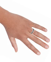 Men's Milgrain Bead Step-Edge Wedding Band Sterling Silver & Black Rhodium