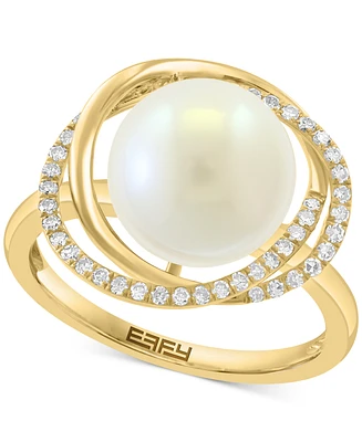 Effy Cultured Freshwater Pearl (10mm) & Diamond (1/6 ct. t.w.) Knot Swirl Ring in 14k Gold