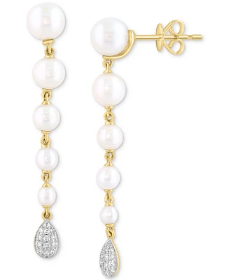 Effy Cultured Freshwater Pearl (2-1/2 - 6mm) & Diamond (1/10 ct. t.w.) Graduated Linear Cluster Drop Earrings in 14k Gold