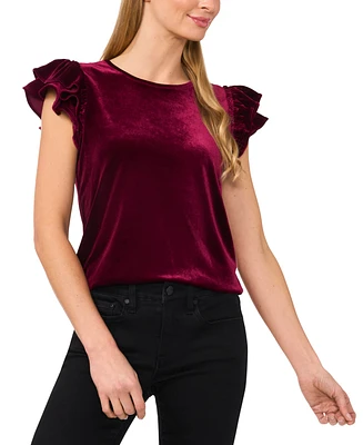 CeCe Women's Velvet Flutter Sleeve Top