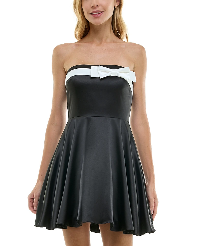 City Studios Juniors' Strapless Bow-Front Fit & Flare Dress