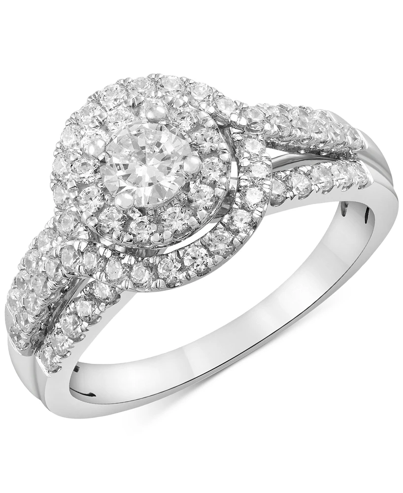 Diamond Double Halo Engagement Ring (1 ct. t.w.) in 14k White Gold