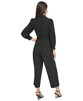 Dkny Women's Collared Tie-Waist Long-Sleeve Jumpsuit