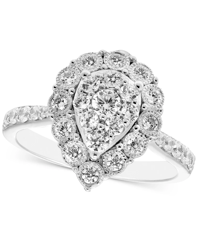 Diamond Pear-Shaped Halo Cluster Engagement Ring (3/4 ct. t.w.) in 14k White Gold