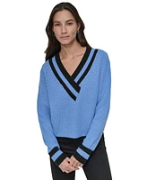 Dkny Jeans Women's Varsity V-Neck Relaxed Sweater - XQL