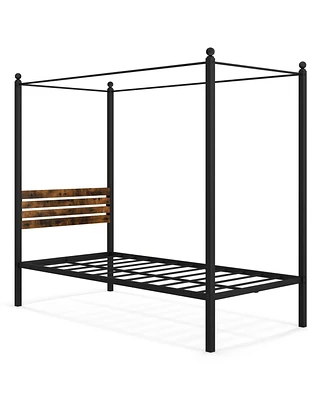 Sugift Twin Size Canopy Bed Frame with Under Bed Storage