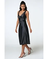 Bebe Women's Satin Midi Dress With Lace Trim