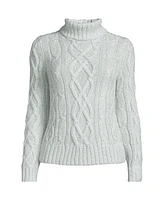 Lands' End Women's Shine Boucle Cable Turtleneck Sweater