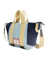 True Religion Licensed Patchwork Denim Tote Bag with Adjustable Strap