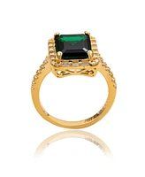 Suzy Levian Sterling Silver Emerald-Cut Cubic Zirconia Baguette Halo Ring