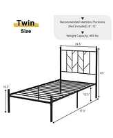 Sugift Twin Size Platform Bed Frame with Sturdy Metal Slat Support