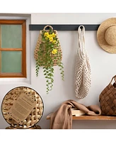 Casafield Open Weave Wall Hanging Basket for Plants and Flowers, Natural Water Hyacinth Boho Planter Accent for Front Door and Entryway