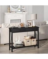 gaomon Console Table with 2 Drawers, Farmhouse Sofa Table with Storage Shelf, Accent Wood Entryway Table