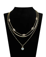 Unwritten Cubic Zirconia Evil Eye Paperclip Layered Pendant Necklace Set