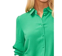 CeCe Women's Short Sleeve Ruffle Button Down Blouse