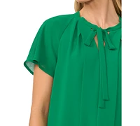 CeCe Women's Raglan Flutter-Sleeve Pleated Bow Blouse