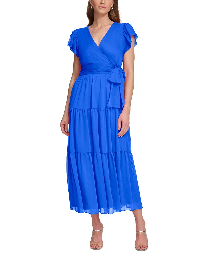 Dkny Women's Faux-Wrap Cap-Sleeve Tiered Midi Dress