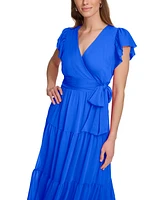 Dkny Women's Faux-Wrap Cap-Sleeve Tiered Midi Dress