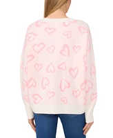 CeCe Women's Hearts Long-Sleeve V-Neck Sweater